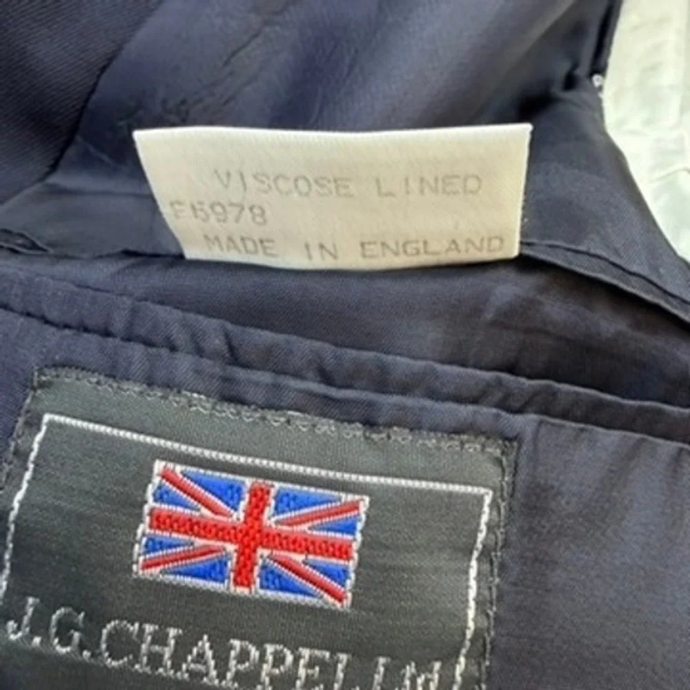 J.G. Chappel Blazer Mens 40R Navy Blue Solid Wool Vintage Made in England